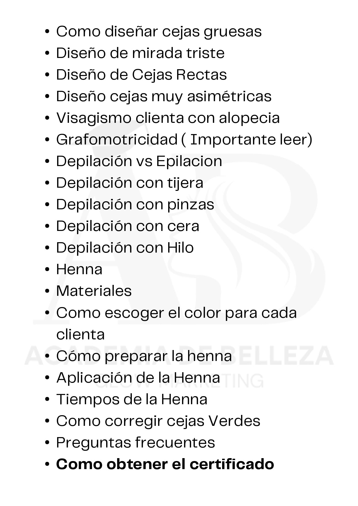 Guía de Cejas Perfectas, certificado