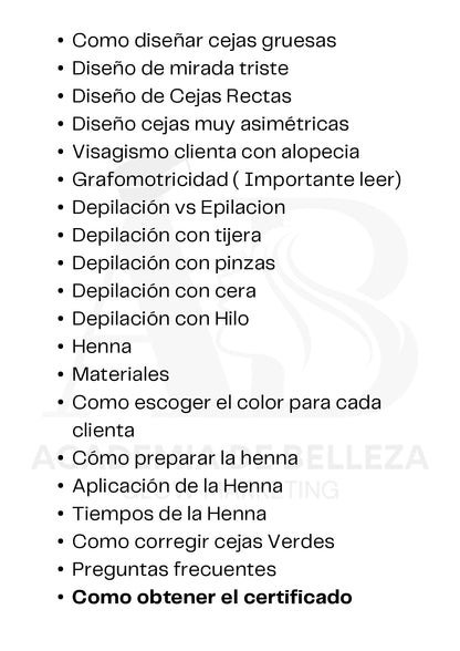Guía de Cejas Perfectas, certificado